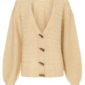 Pamela Love Women's Cardigan - Size L, Tan Beige, Chunky Knit, V-Neck